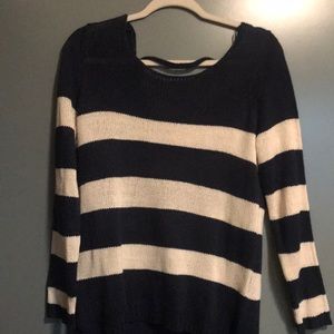 Navy Blue and Cream Striped Sweater